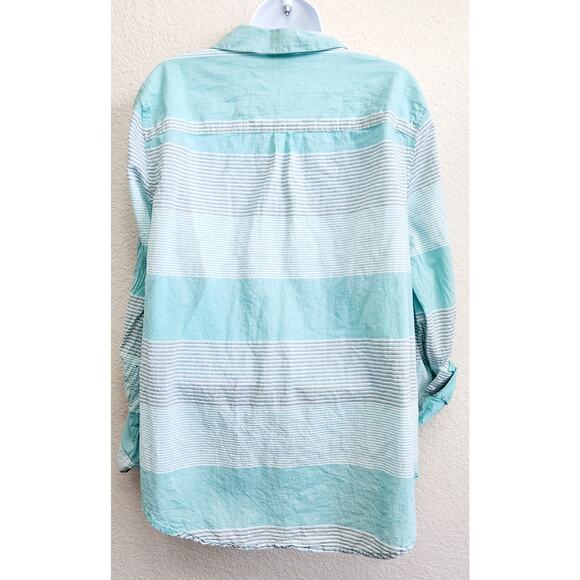 Cato Teal Gray Striped Button Up Top XL Collard Lightweight Long Sleeves - Picture 3 of 5